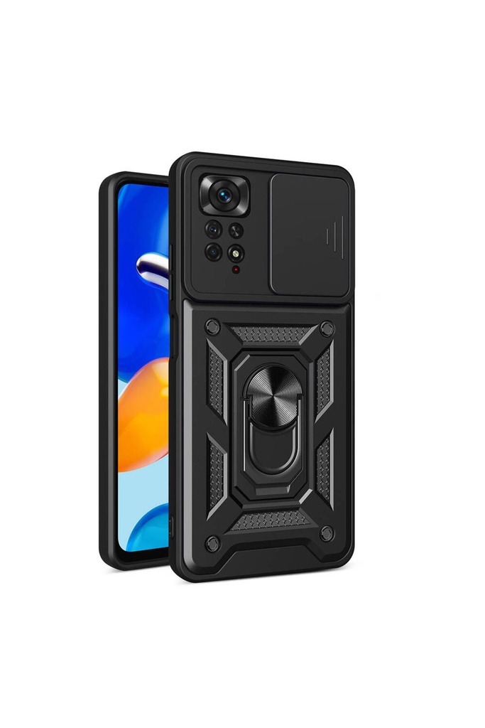 [RNZ-TA104746] Xiaomi Redmi Note 11 Pro 4G Uyumlu Kılıf Magnetik Standlı Kamera Korumalı Zore Sürgülü Vega Kapak (Siyah)