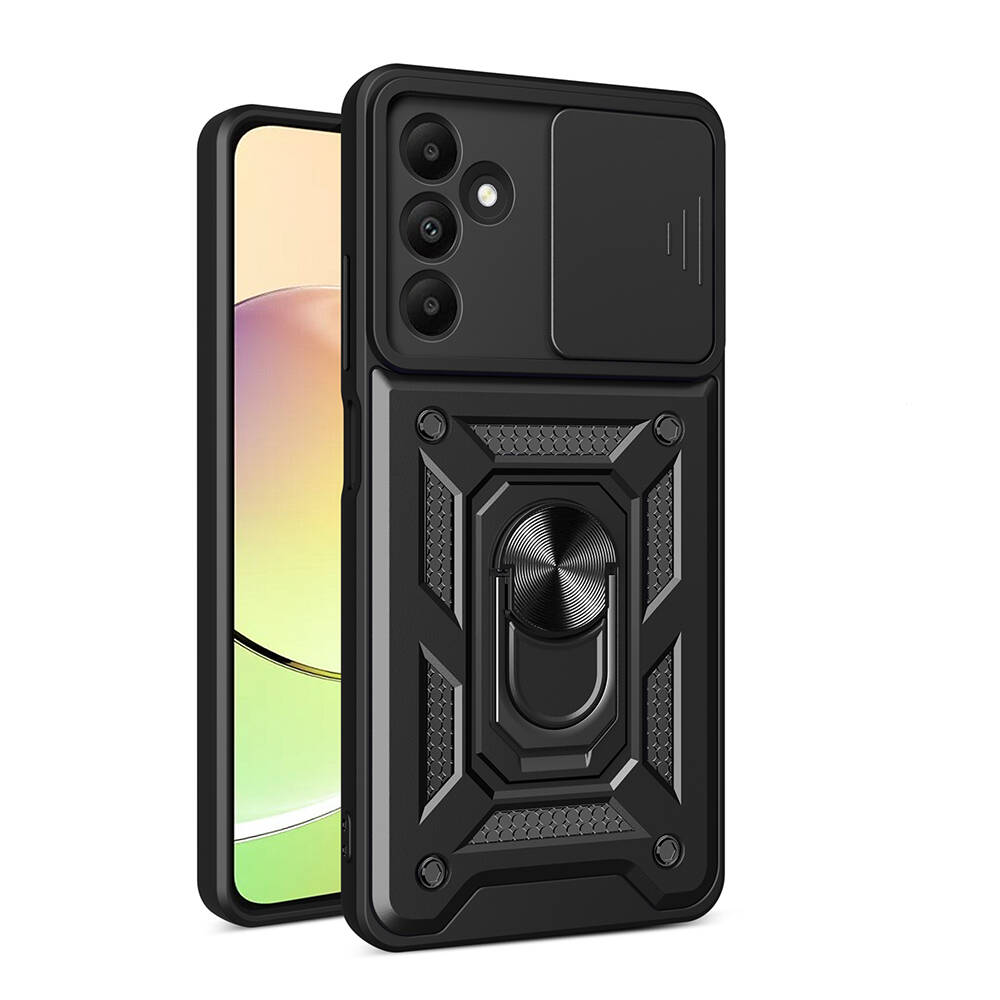 [RNZ-TA104761] Samsung Galaxy A15 Uyumlu Kılıf Magnetik Standlı Kamera Korumalı Zore Sürgülü Vega Kapak (Siyah)