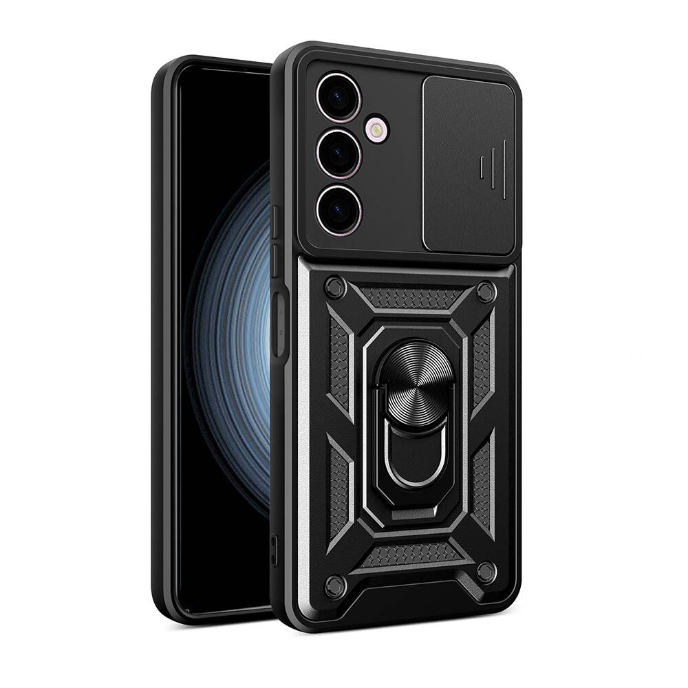 [RNZ-TA104763] Samsung Galaxy A24 Uyumlu Kılıf Magnetik Standlı Kamera Korumalı Zore Sürgülü Vega Kapak (Siyah)