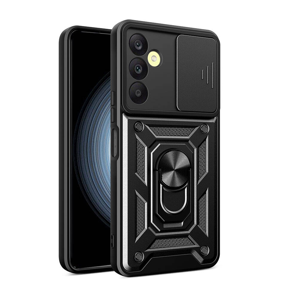 [RNZ-TA104765] Samsung Galaxy A25 Uyumlu Kılıf Magnetik Standlı Kamera Korumalı Zore Sürgülü Vega Kapak (Siyah)