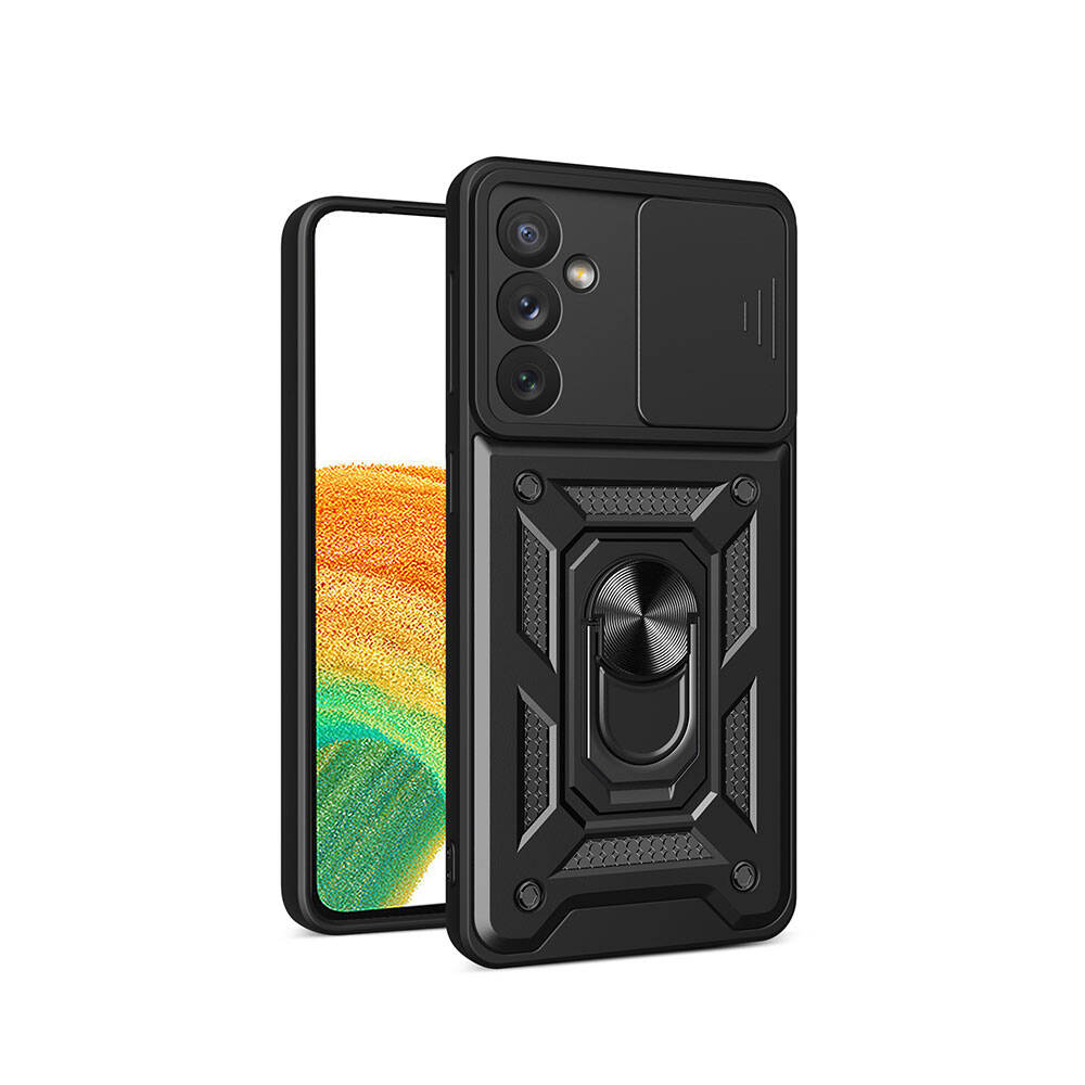 [RNZ-TA104767] Samsung Galaxy A34 Uyumlu Kılıf Magnetik Standlı Kamera Korumalı Zore Sürgülü Vega Kapak (Siyah)