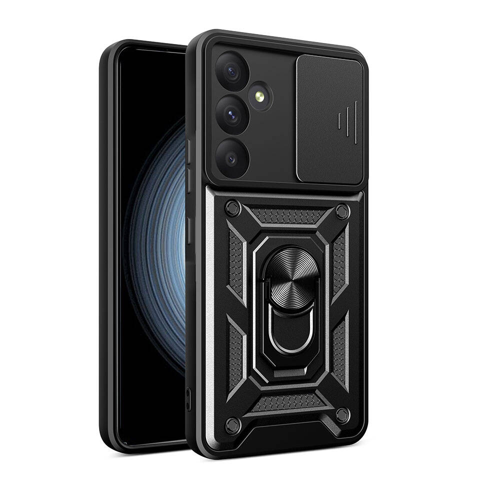 [RNZ-TA104769] Samsung Galaxy A35 Uyumlu Kılıf Magnetik Standlı Kamera Korumalı Zore Sürgülü Vega Kapak (Siyah)