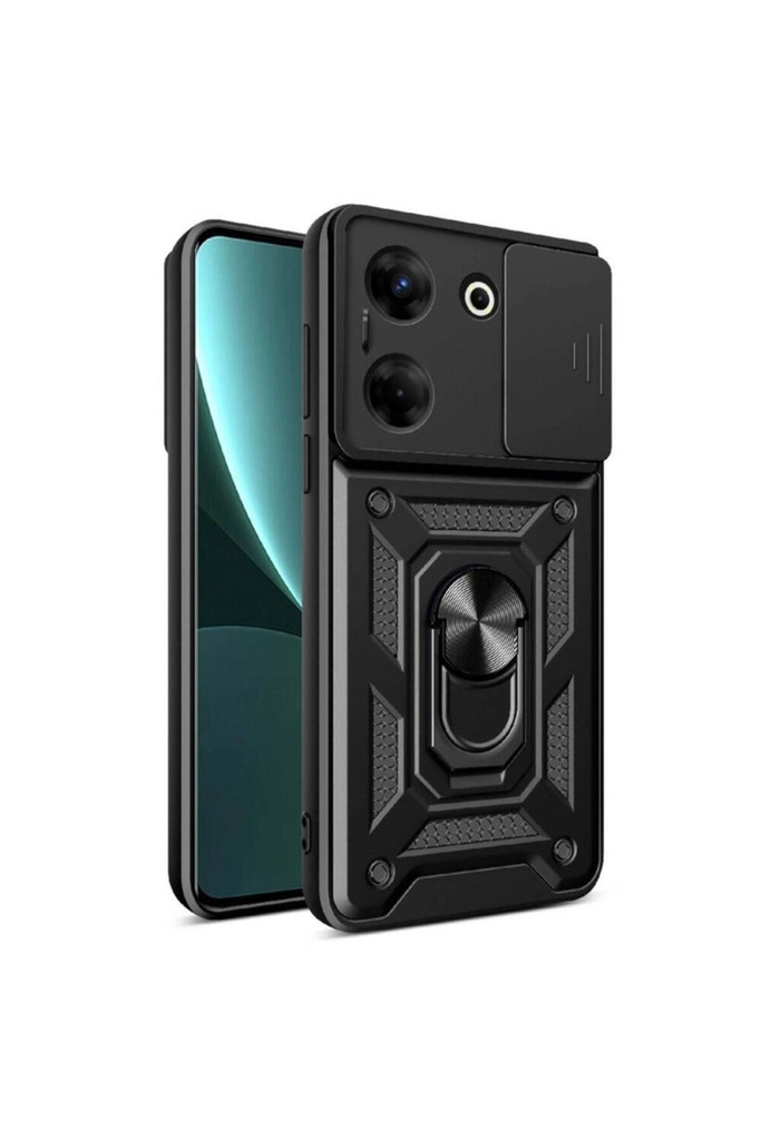 [RNZ-TA104775] Tecno Camon 20 Pro 4G Uyumlu Kılıf Magnetik Standlı Kamera Korumalı Zore Sürgülü Vega Kapak (Siyah)