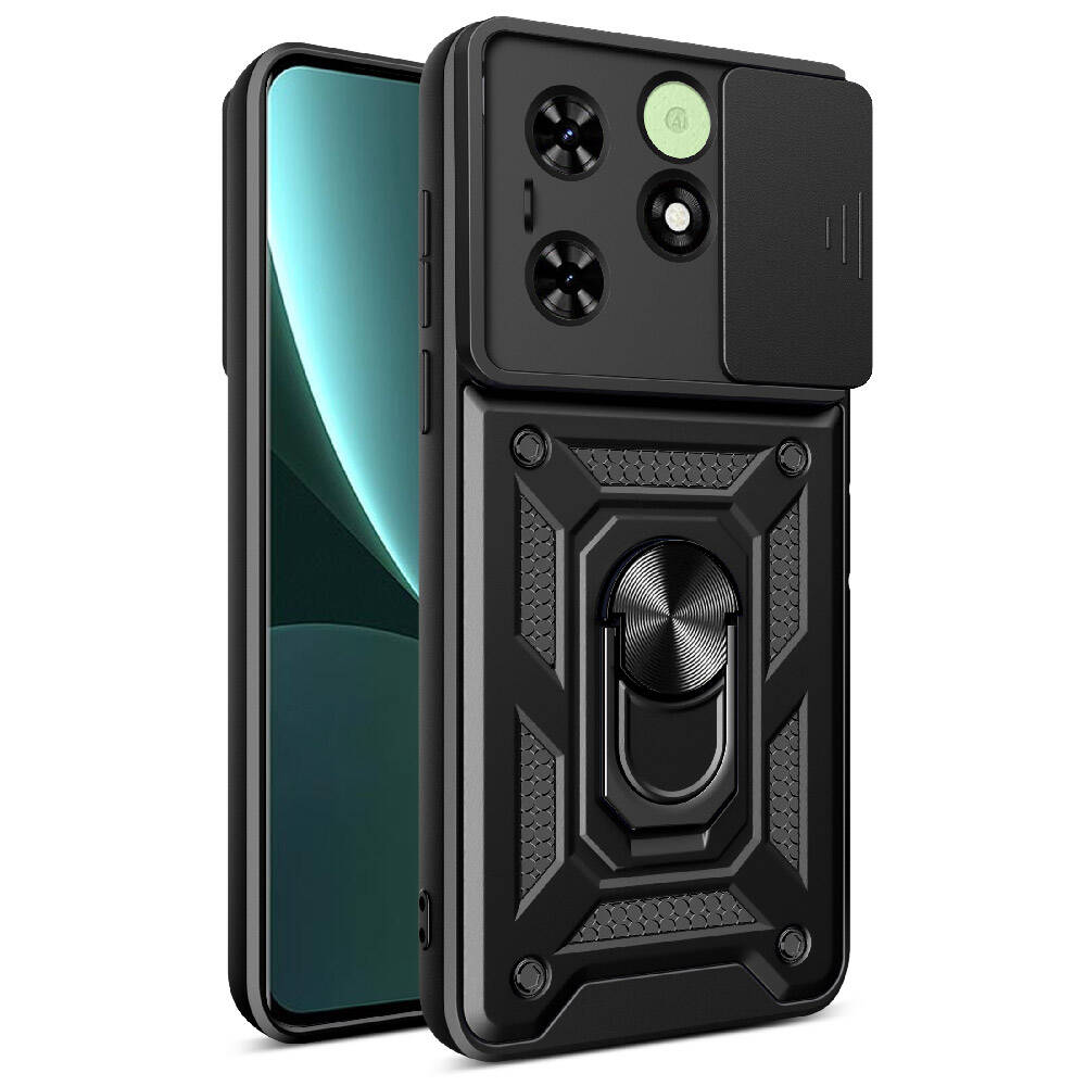 [RNZ-TA104791] Tecno Spark Go 2024 Uyumlu Kılıf Magnetik Standlı Kamera Korumalı Zore Sürgülü Vega Kapak (Siyah)