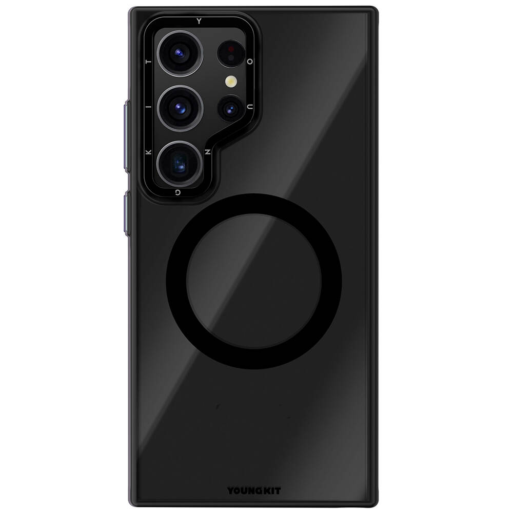[RNZ-TA104829] Samsung Galaxy S24 Ultra Uyumlu Kılıf M-safe Şarj Özellikli Sararma Önleyici Youngkit Crystal Grid Kapak (Siyah)