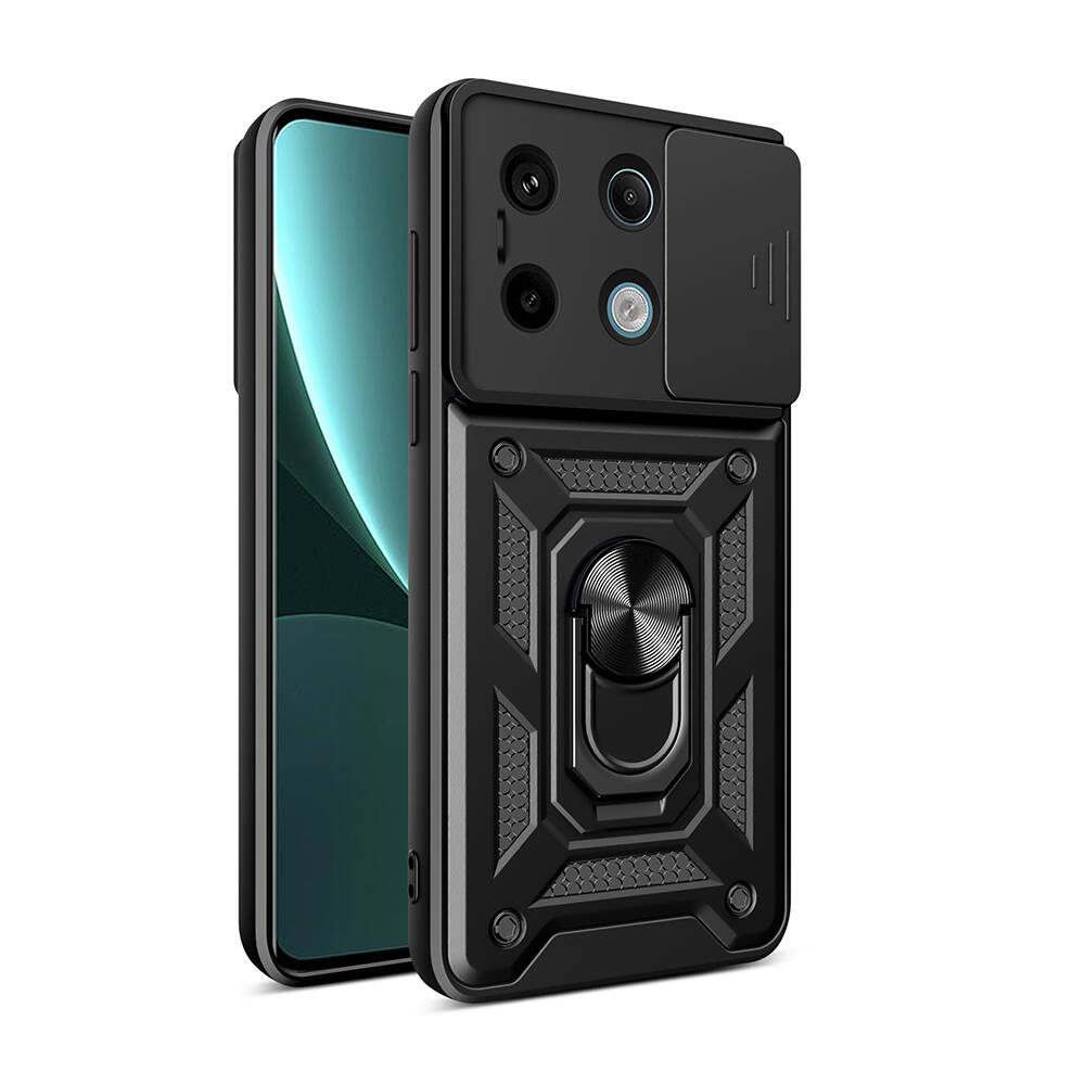 [RNZ-TA105061] Xiaomi Redmi Note 13 Pro 5G Uyumlu Kılıf Magnetik Standlı Kamera Korumalı Zore Sürgülü Vega Kapak (Siyah)