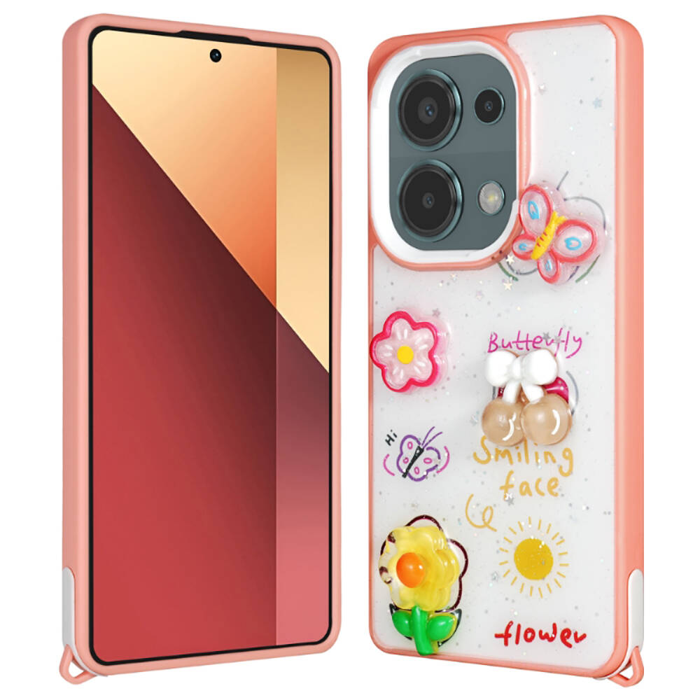 [RNZ-TA105088] Xiaomi Poco M6 Pro 4G Uyumlu Kılıf Parlayan Simli Kabartma Figürlü Zore Cevze Kapak (Pembe)