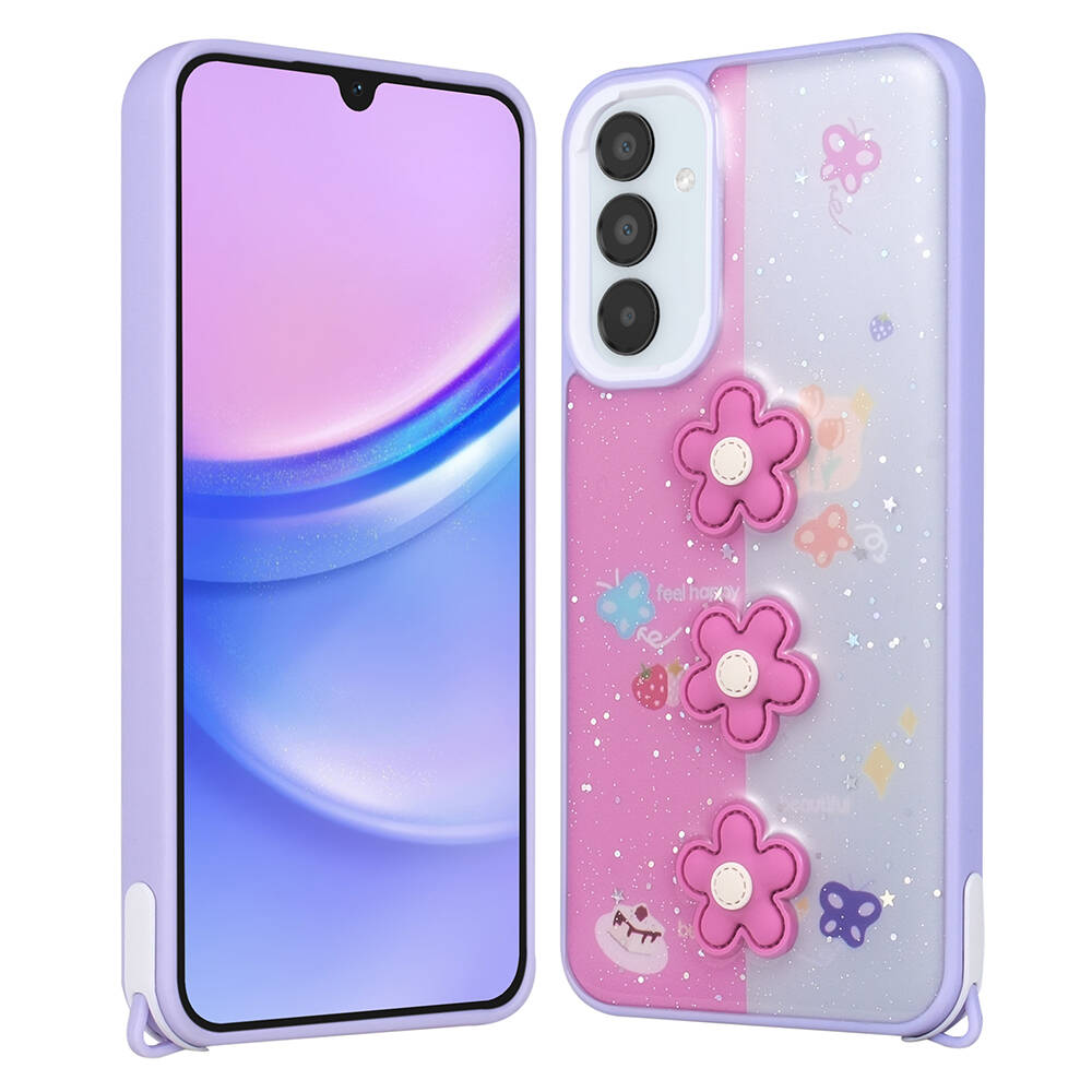Samsung Galaxy A05S Uyumlu Kılıf Parlayan Simli Kabartma Figürlü Zore Cevze Kapak
