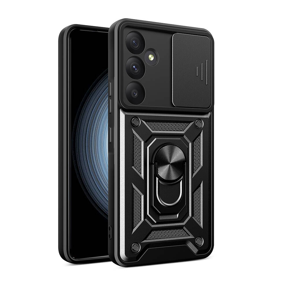 [RNZ-TA105063] Samsung Galaxy A55 Uyumlu Kılıf Magnetik Standlı Kamera Korumalı Zore Sürgülü Vega Kapak (Siyah)