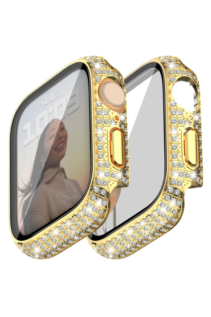 Apple Watch 7 45mm Uyumlu Zore Watch Gard 24 Kenarları Taşlı Sert PC Kasa Ve Ekran Koruyucu