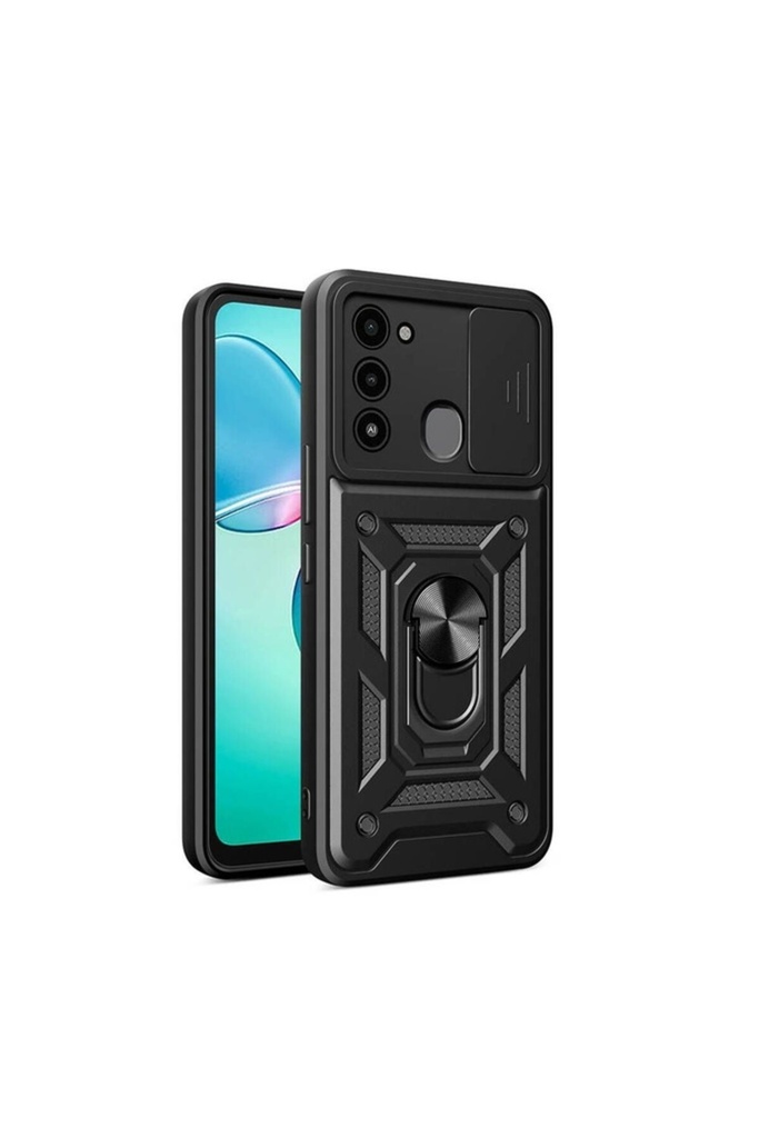 [RNZ-TA105066] Tecno Spark 8C Uyumlu Kılıf Magnetik Standlı Kamera Korumalı Zore Sürgülü Vega Kapak (Siyah)