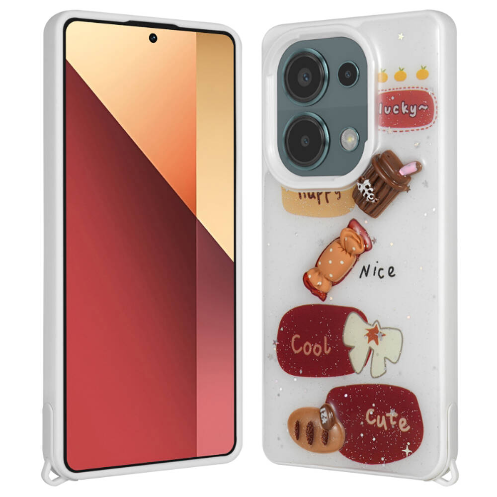 Xiaomi Redmi Note 13 Pro 4G Uyumlu Kılıf Parlayan Simli Kabartma Figürlü Zore Cevze Kapak