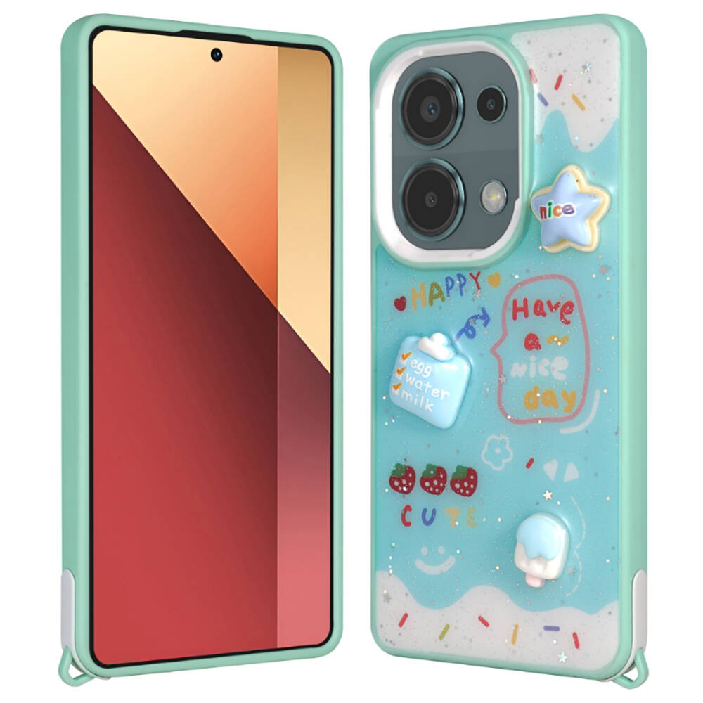 Xiaomi Redmi Note 13 Pro 4G Uyumlu Kılıf Parlayan Simli Kabartma Figürlü Zore Cevze Kapak