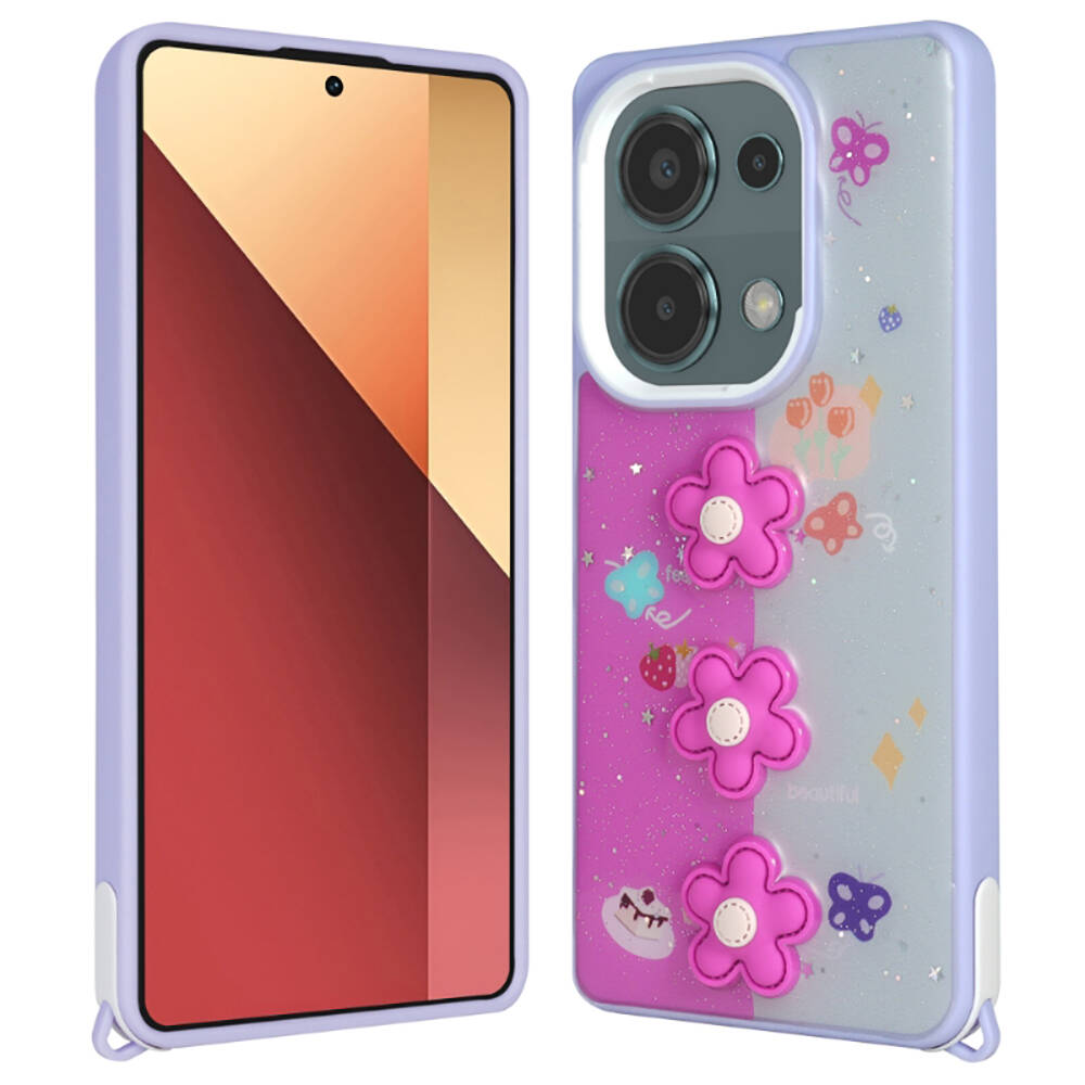 Xiaomi Redmi Note 13 Pro 4G Uyumlu Kılıf Parlayan Simli Kabartma Figürlü Zore Cevze Kapak