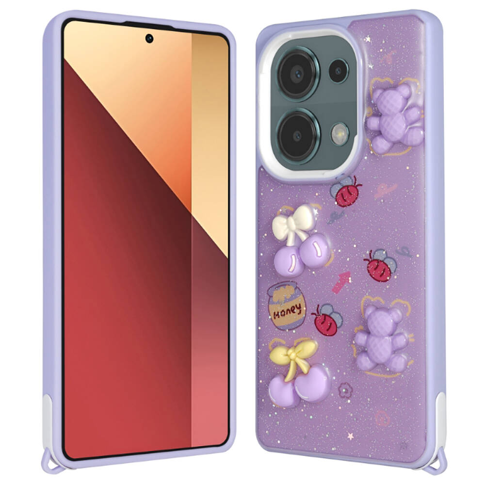 Xiaomi Redmi Note 13 Pro 4G Uyumlu Kılıf Parlayan Simli Kabartma Figürlü Zore Cevze Kapak