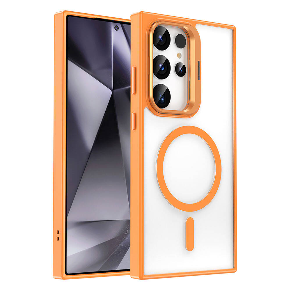 Samsung Galaxy S24 Ultra Uyumlu Kılıf M-safe Şarj Özellikli Standlı Zore M-safe Klon Kapak