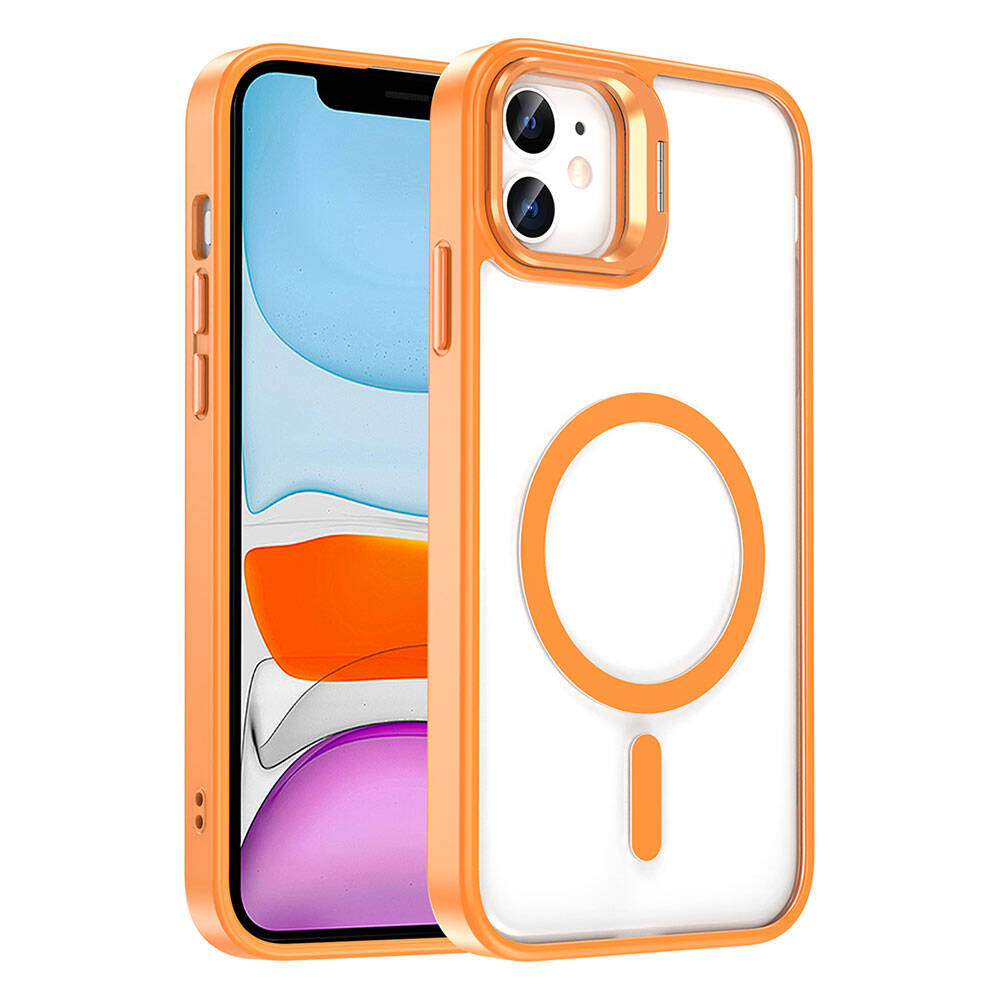 [RNZ-TA105111] Apple iPhone 11 Uyumlu Kılıf M-safe Şarj Özellikli Standlı Zore M-safe Klon Lensli Kapak