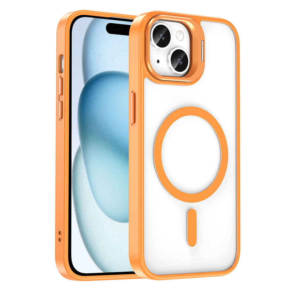 [RNZ-TA105112] Apple iPhone 14 Uyumlu Kılıf M-safe Şarj Özellikli Standlı Zore M-safe Klon Lensli Kapak