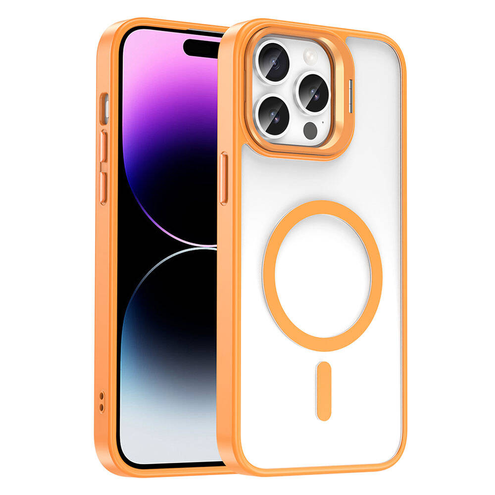 [RNZ-TA105113] Apple iPhone 14 Pro Uyumlu Kılıf M-safe Şarj Özellikli Standlı Zore M-safe Klon Lensli Kapak