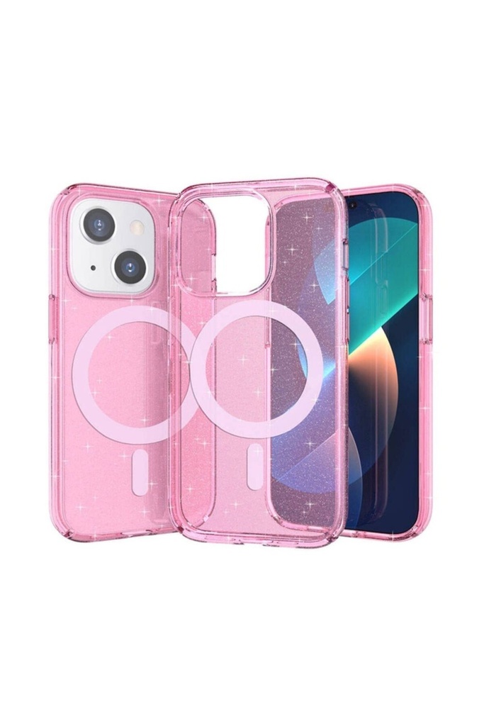 Apple iPhone 13 Uyumlu Kılıf M-safe Şarj Özellikli Parlayan Simli Saydam Renkli Zore Allstar Kapak
