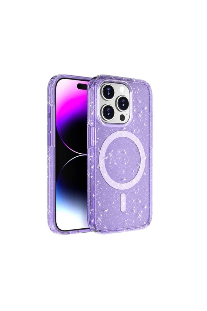 [RNZ-TA104615] Apple iPhone 15 Pro Uyumlu Kılıf M-safe Şarj Özellikli Parlayan Simli Saydam Renkli Zore Allstar Kapak (Mor)