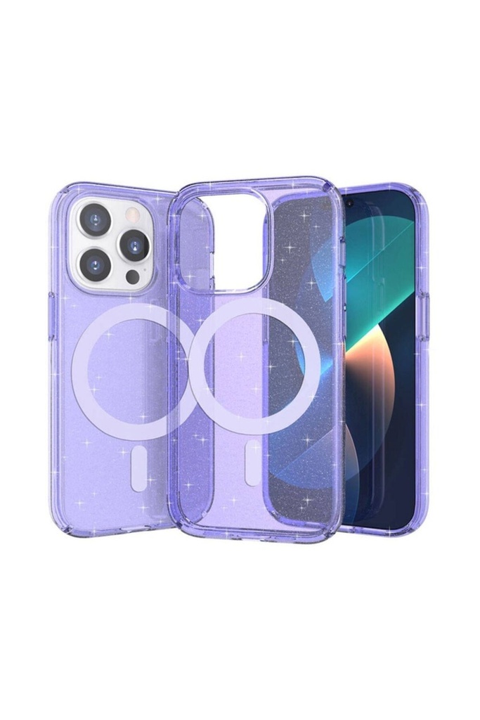 [RNZ-TA104914] Apple iPhone 14 Pro Uyumlu Kılıf M-safe Şarj Özellikli Parlayan Simli Saydam Renkli Zore Allstar Kapak (Mor)