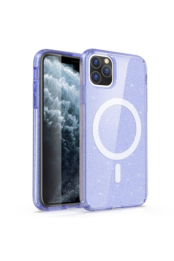 [RNZ-TA104590] Apple iPhone 11 Uyumlu Kılıf M-safe Şarj Özellikli Parlayan Simli Saydam Renkli Zore Allstar Kapak (Mor)