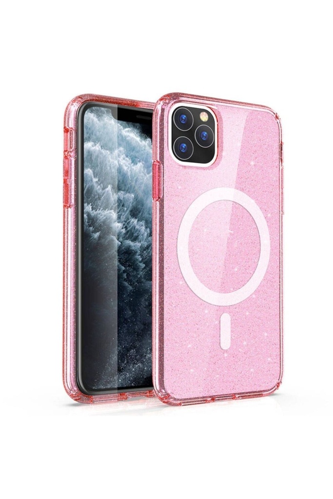 Apple iPhone 11 Uyumlu Kılıf M-safe Şarj Özellikli Parlayan Simli Saydam Renkli Zore Allstar Kapak