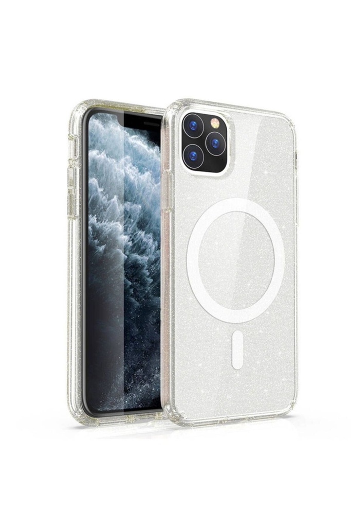 Apple iPhone 11 Uyumlu Kılıf M-safe Şarj Özellikli Parlayan Simli Saydam Renkli Zore Allstar Kapak