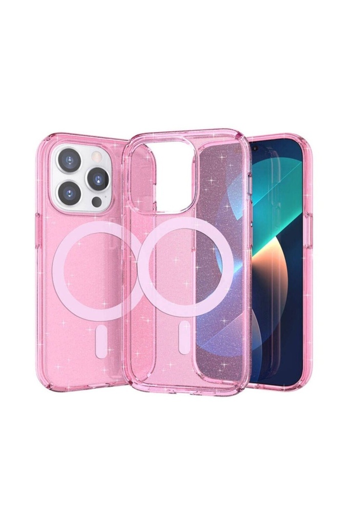 [RNZ-TA104603] Apple iPhone 14 Pro Max Uyumlu Kılıf M-safe Şarj Özellikli Parlayan Simli Saydam Renkli Zore Allstar Kapak (Mor)