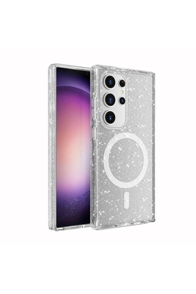 [RNZ-TA104626] Samsung Galaxy S24 Ultra Uyumlu Kılıf M-safe Şarj Özellikli Parlayan Simli Saydam Renkli Zore Allstar Kapak (Mor)
