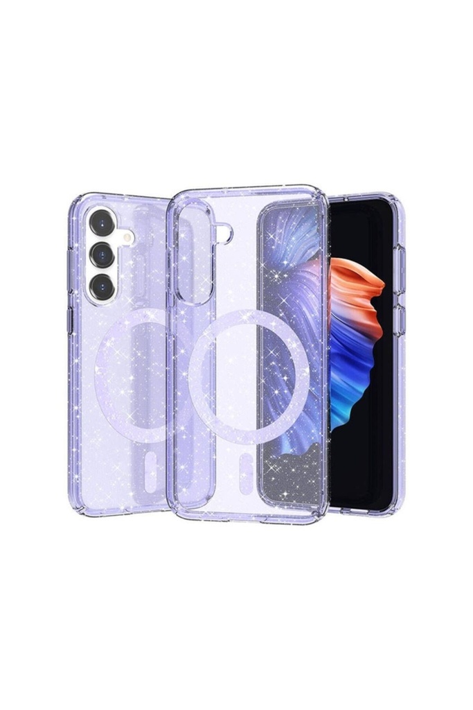 [RNZ-TA104620] Samsung Galaxy S23 FE Uyumlu Kılıf M-safe Şarj Özellikli Parlayan Simli Saydam Renkli Zore Allstar Kapak (Mor)