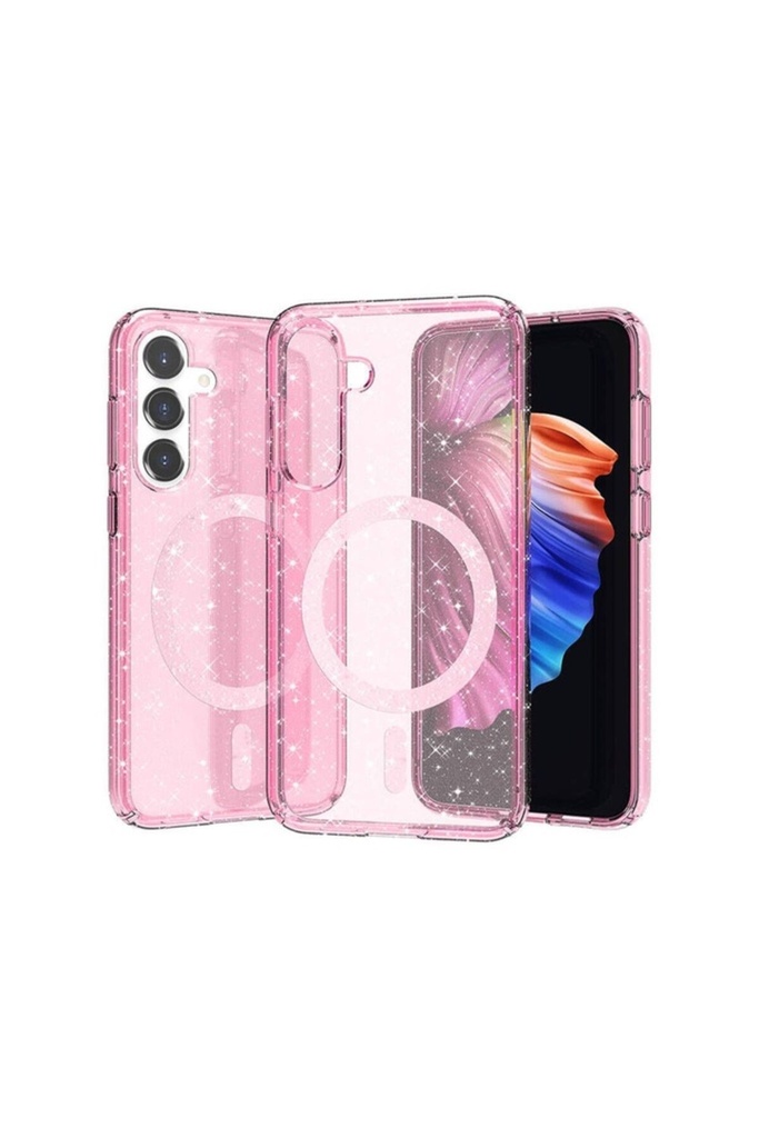 Samsung Galaxy S23 FE Uyumlu Kılıf M-safe Şarj Özellikli Parlayan Simli Saydam Renkli Zore Allstar Kapak