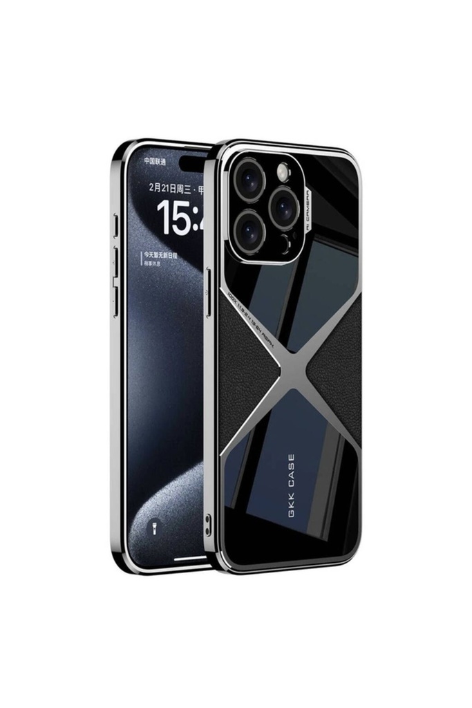 [RNZ-TA105630] Apple iPhone 15 Pro Max Uyumlu Kılıf Ultra İnce Kamera Korumalı PC + Deri Arka Yüzey Zore X-Pro Kapak (Siyah)