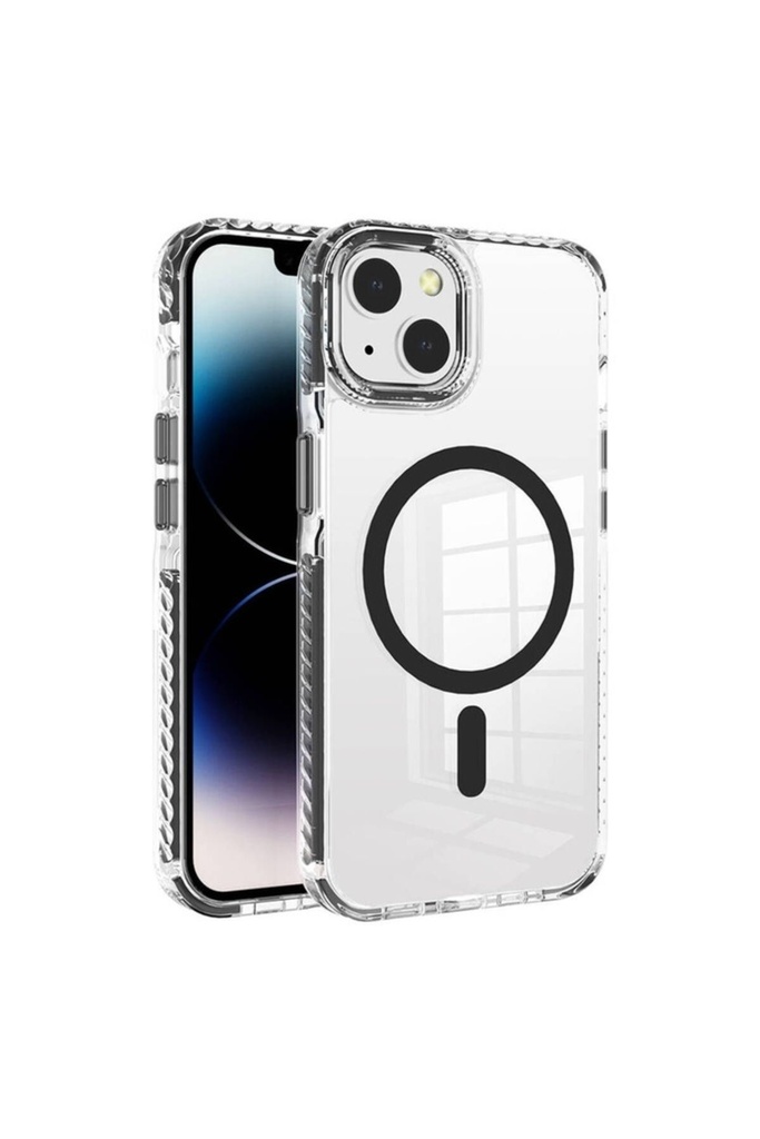 [RNZ-TA105563] Apple iPhone 13 Uyumlu Kılıf M-safe Şarj Özellikli Airbagli Takılabilir Askı Aparatlı Zore Nana Kapak (Siyah)