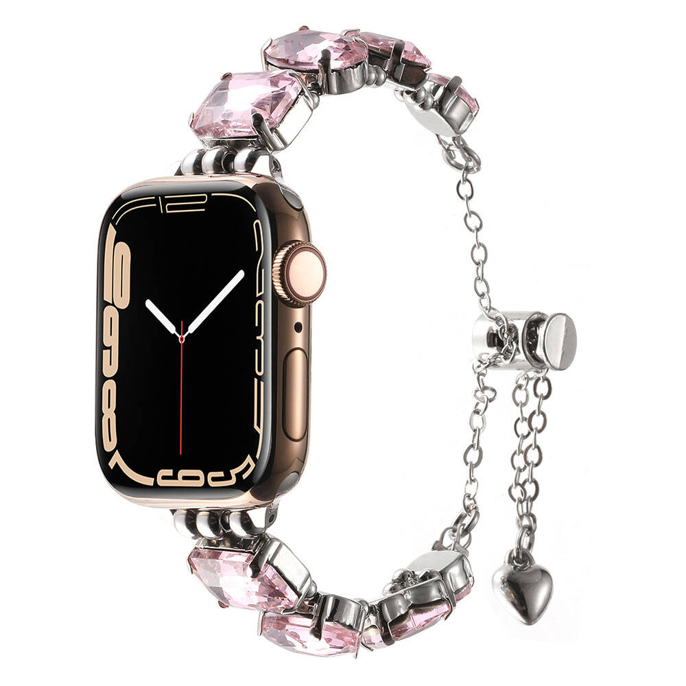 Apple Watch 7 45mm Uyumlu Kordon Metal Renkli Taşlı Bileklik Model Zore KRD-115 Kayış