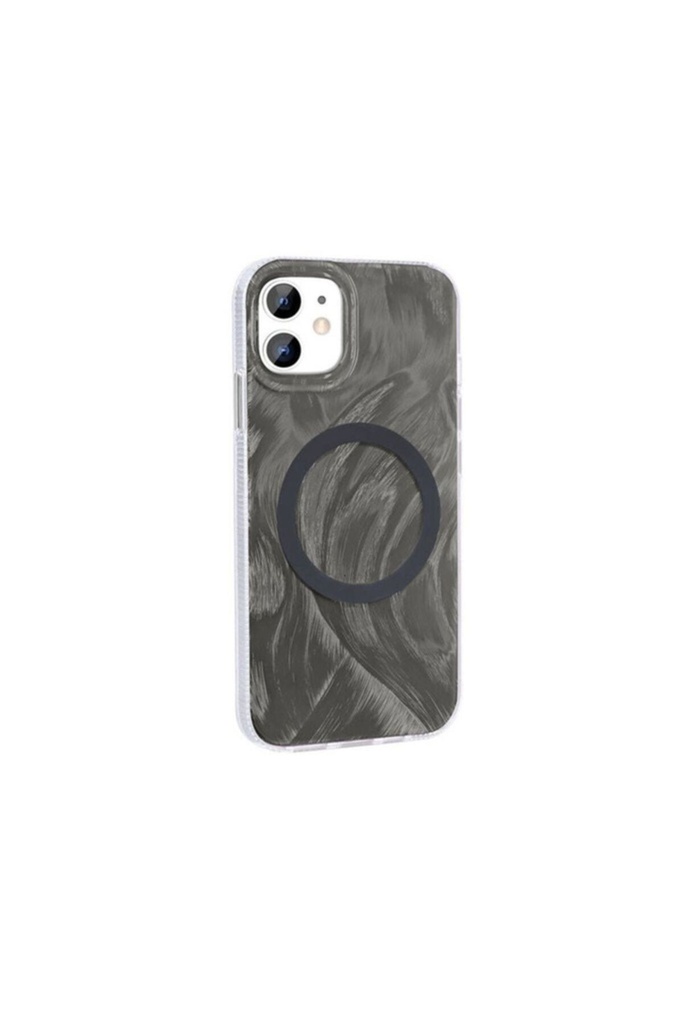 [RNZ-TA105251] Apple iPhone 11 Uyumlu Kılıf M-safe Şarj Özellikli Fırça Boya Desenli Zore Palet Kapak (Gri)