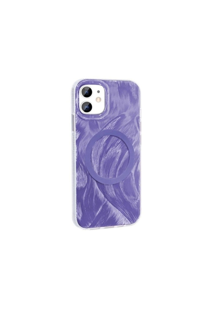 Apple iPhone 11 Uyumlu Kılıf M-safe Şarj Özellikli Fırça Boya Desenli Zore Palet Kapak