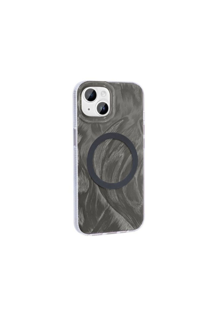[RNZ-TA105257] Apple iPhone 14 Uyumlu Kılıf M-safe Şarj Özellikli Fırça Boya Desenli Zore Palet Kapak (Gri)