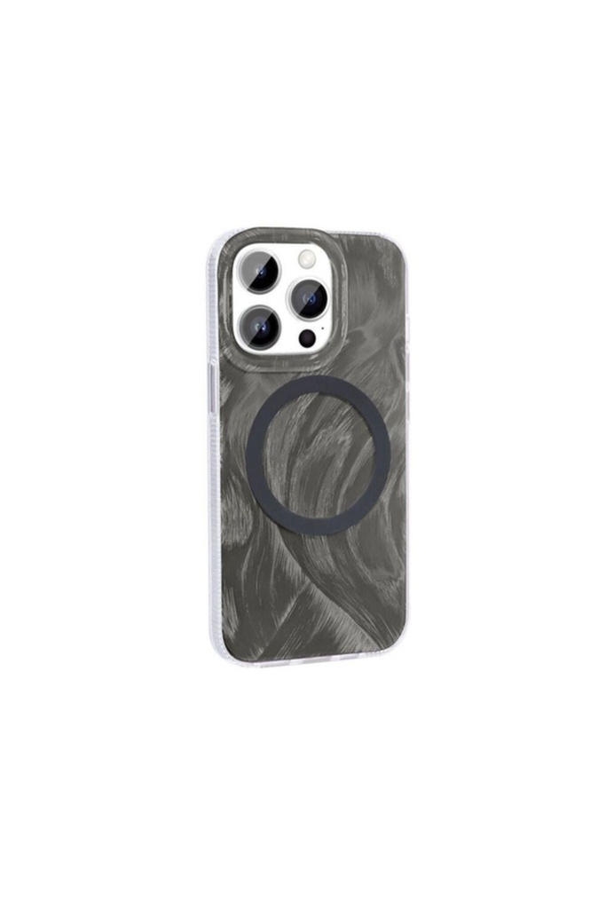 [RNZ-TA105263] Apple iPhone 14 Pro Uyumlu Kılıf M-safe Şarj Özellikli Fırça Boya Desenli Zore Palet Kapak (Gri)