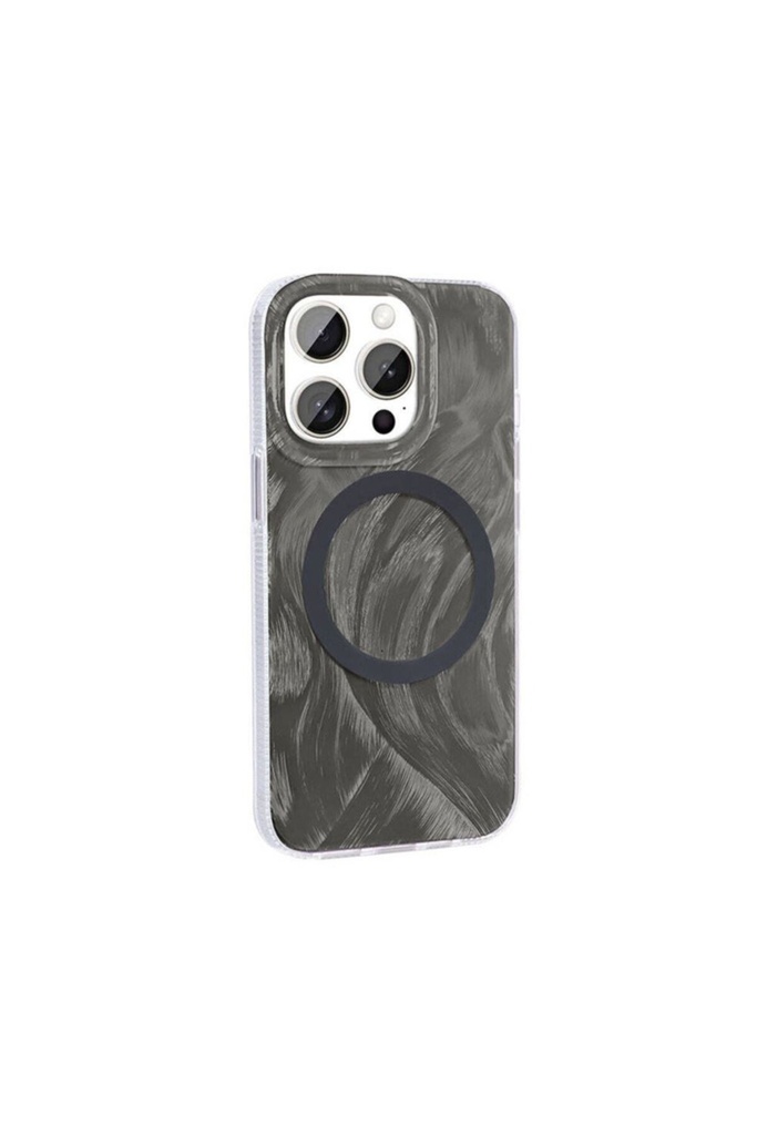 [RNZ-TA105275] Apple iPhone 15 Pro Uyumlu Kılıf M-safe Şarj Özellikli Fırça Boya Desenli Zore Palet Kapak (Gri)