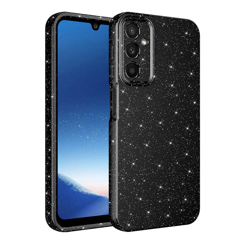 [RNZ-TA105318] Samsung Galaxy A15 Uyumlu Kılıf Kamera Korumalı Simli Lüks Zore Koton Kapak (Siyah)