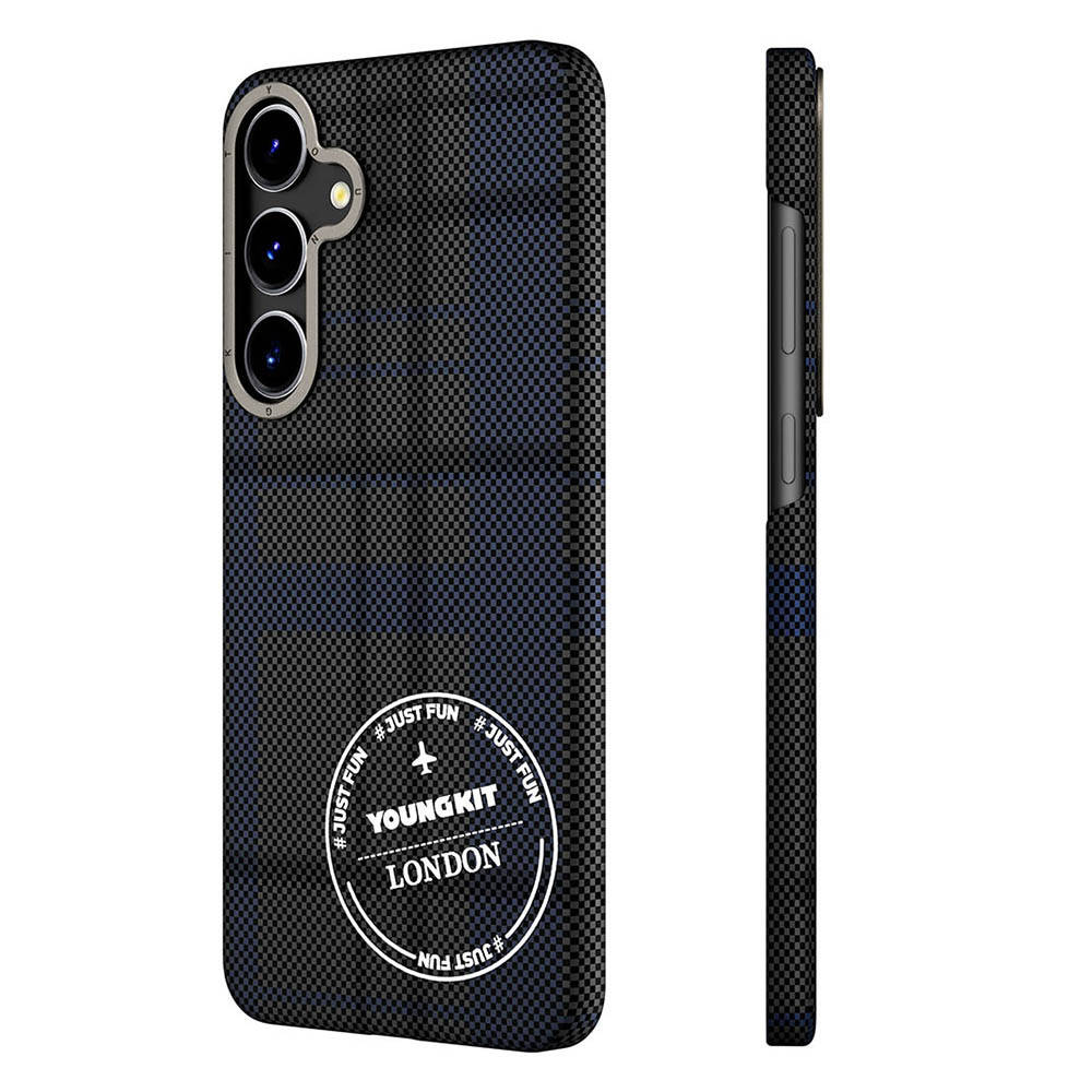 [RNZ-TA105457] Samsung Galaxy S24 Uyumlu Kılıf Ekose Desenli Youngkit Gezhi Serisi Kapak (Mavi)