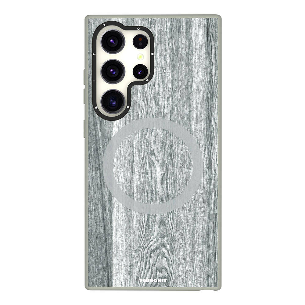 Samsung Galaxy S24 Ultra Uyumlu Kılıf M-safe Şarj Özellikli Sararmaya Dayanıklı Youngkit Wood Forest Serisi Kapak