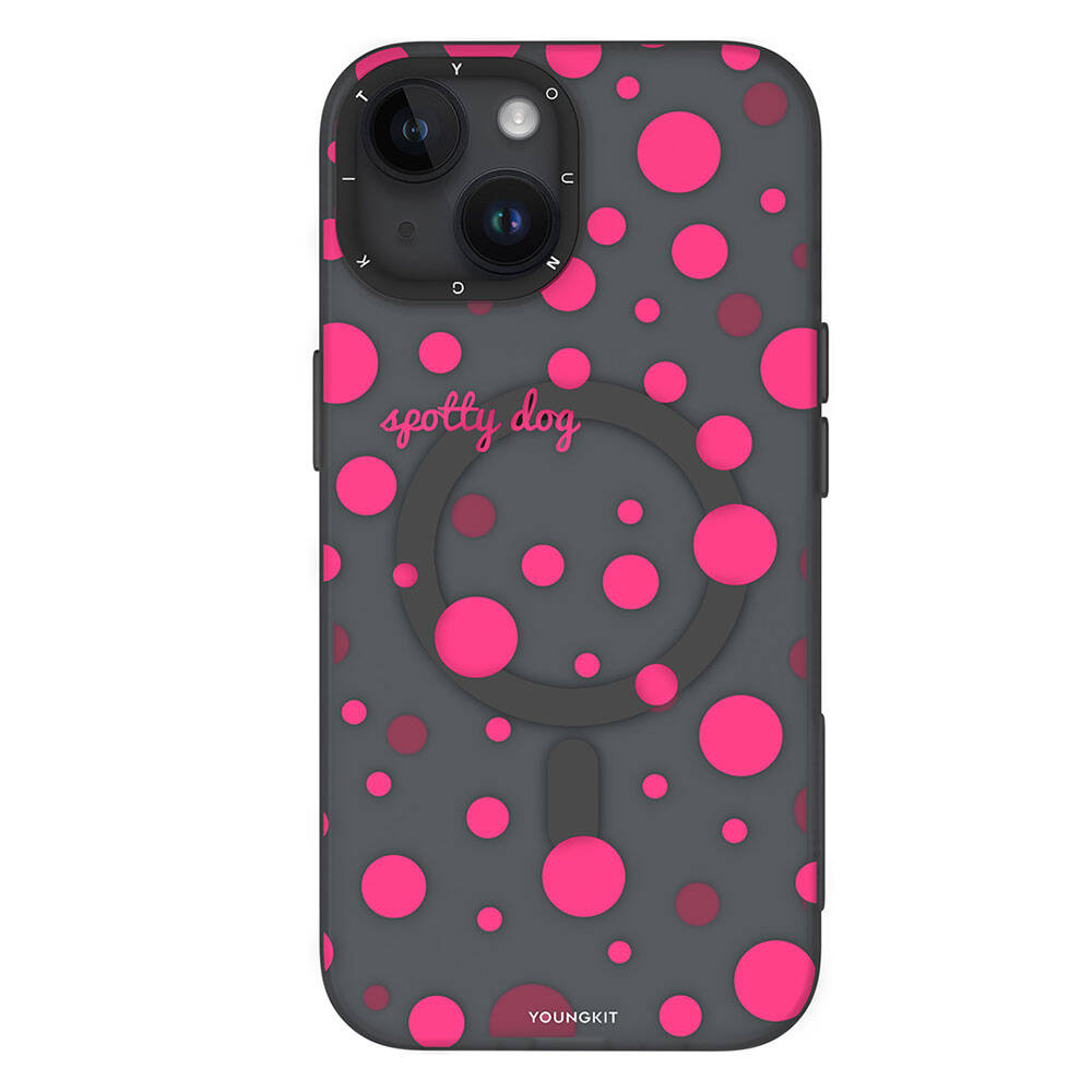 [RNZ-TA105476] Apple iPhone 13 Uyumlu Kılıf M-safe Şarj Özellikli Polka Dot Desenli Youngkit Spots Serisi Kapak (Gri)