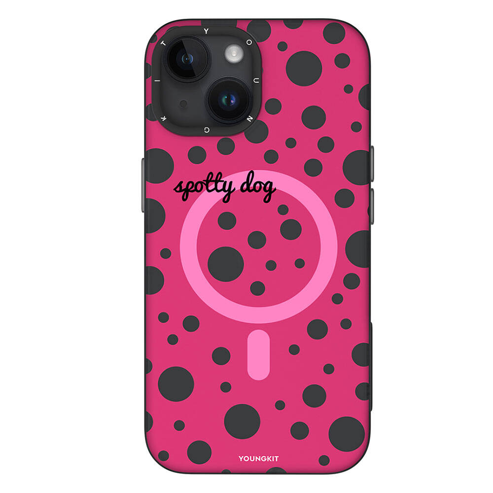 Apple iPhone 14 Uyumlu Kılıf M-safe Şarj Özellikli Polka Dot Desenli Youngkit Spots Serisi Kapak
