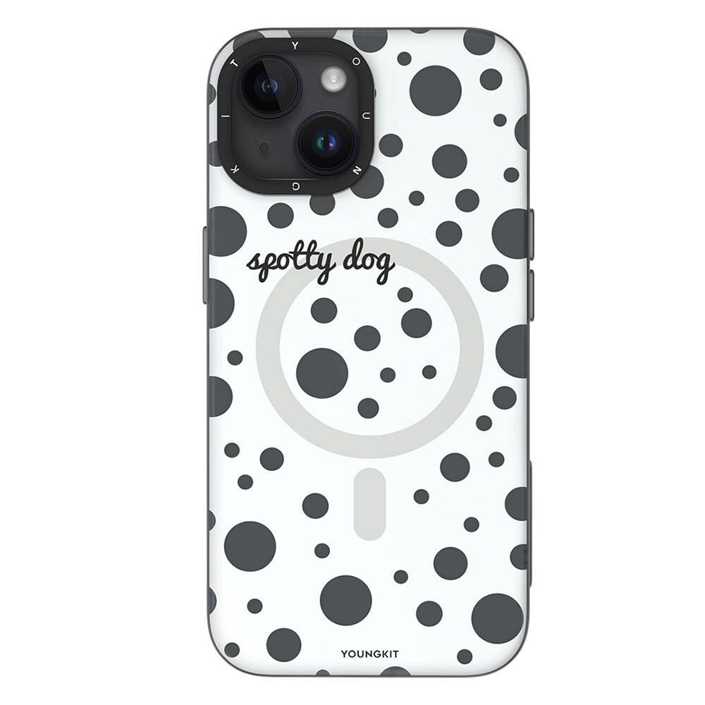 Apple iPhone 15 Uyumlu Kılıf M-safe Şarj Özellikli Polka Dot Desenli Youngkit Spots Serisi Kapak