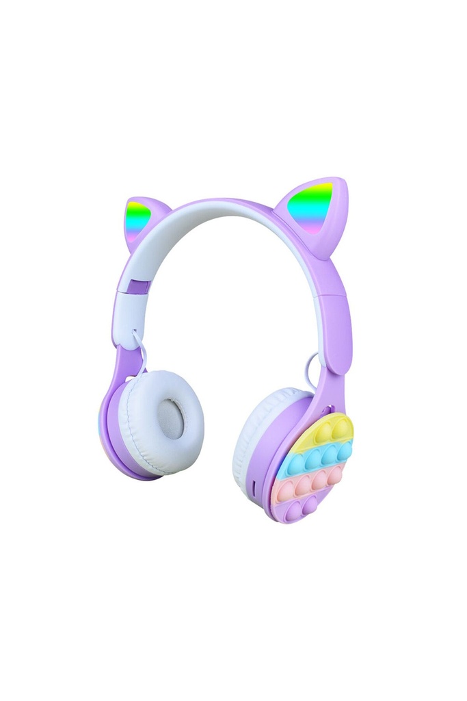 Zore B30 RGB Led Işıklı Kedi Kulağı Band Tasarımı Ayarlanabilir Katlanabilir Kulak Üstü Bluetooth Kulaklık