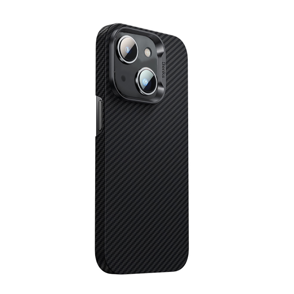 Apple iPhone 14 Uyumlu Kılıf M-safe Özellikli Karbon Fiber Benks 600D Essential Kevlar Kapak