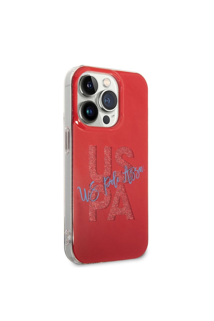 Apple iPhone 14 Pro Max Uyumlu Kılıf U.S. POLO ASSN. Simli Parlak Alfabe Tasarım Kapak
